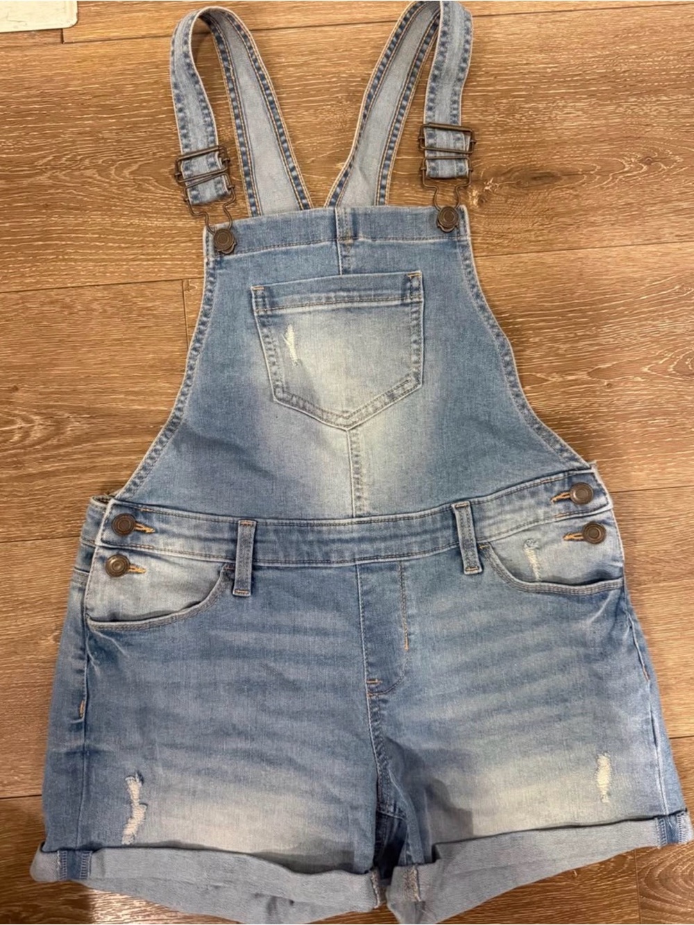 SO Light Blue Denim Short Overalls - Girls 14